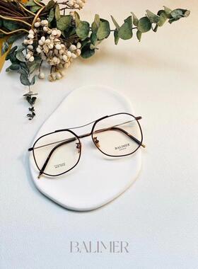BALIMER巴里摩尔纯钛眼镜多边形男女款全框近视镜架双色搭配B8136