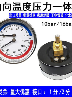 轴向温度压力一体表WY-60Z地暖分水器水压表气压10bar120℃双显表