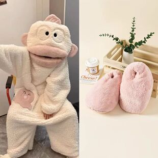 鱼头睡衣冬季保暖珊瑚绒搞怪丑鱼大头鱼加绒连体睡衣男女同款居家