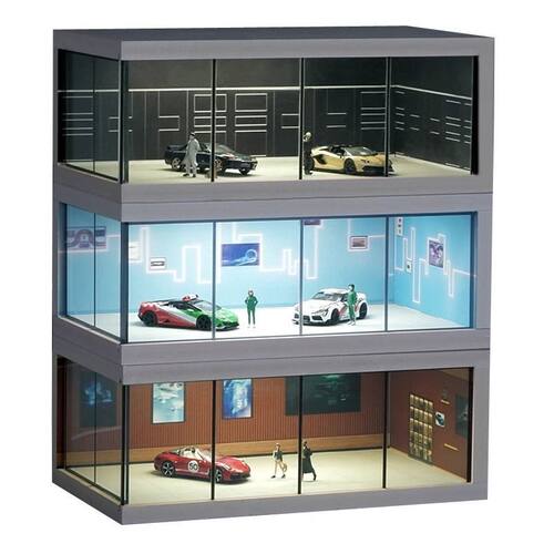 适用minigt展示盒1比64车库适用多美卡汽车模型停车场景玩具