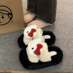 风宿舍办公室爆款 拖鞋 薄款 露脚趾头冬季 毛茸茸 后跟棉拖鞋 厚底拖鞋