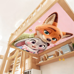 卡通狐狸兔子图案上下铺防尘顶遮挡帘可爱少女心装 饰帘防尘布帘