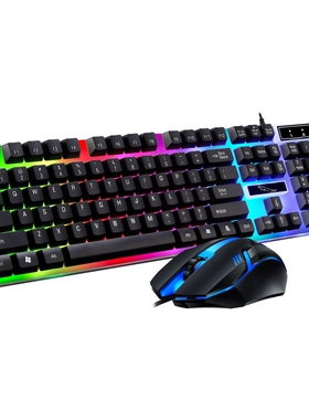 追光豹G21B仿机械高键帽炫彩游戏键鼠套装USB有线键盘鼠标黑白色