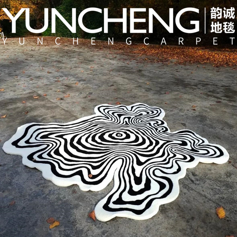 现代轻奢高级腈纶黑白造型客厅茶几地毯意式卧室书房衣帽间床边毯