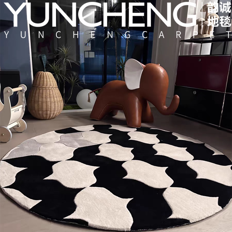 现代轻奢简欧圆形客厅茶几地毯意式卧室书房衣帽间床边床尾毯定制