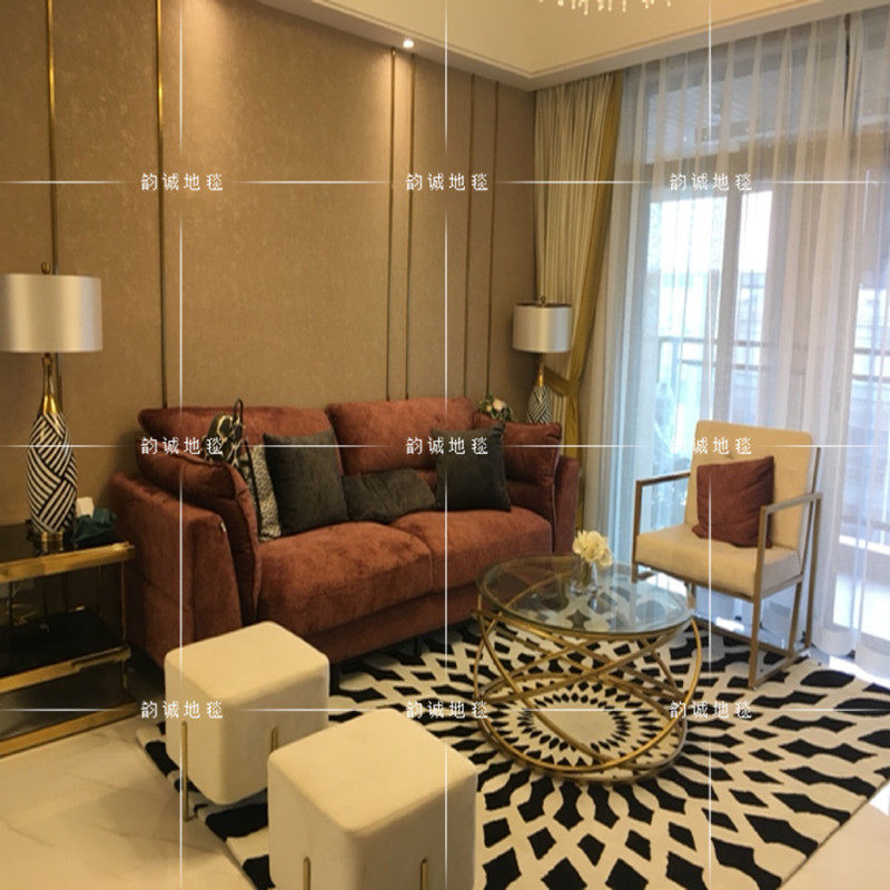 欧式美式宜家黑白几何地毯客厅茶几沙发卧室床尾书房餐厅手工地毯