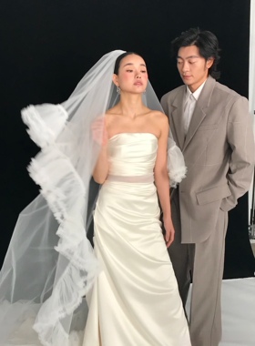 新娘结婚婚纱头纱长款超仙荷叶边头饰双层遮面高级感摄影拍照造型
