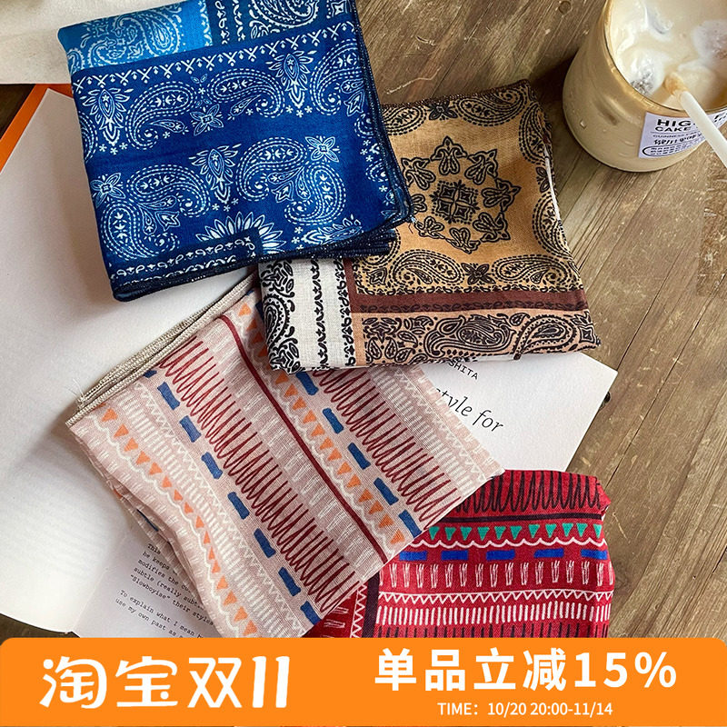 韩国复古腰果花棉质小方巾装饰头饰法式日系百搭多功能头巾领巾