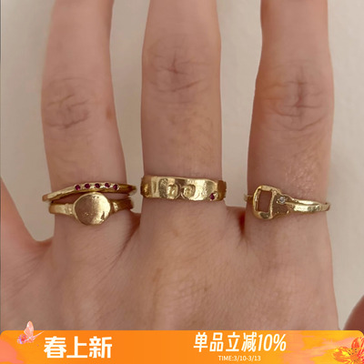 mars25小众设计粉钻金色波浪戒指