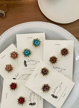 「绣球花束」手作日本进口串珠植物系复古风小众耳钉耳饰节日百搭