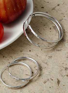 韩代同款通体纯银素圈耳环经典切割面S925多尺寸气质通勤百搭耳饰