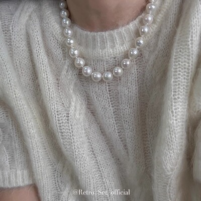 纯银天然巴洛克珍珠女复古毛衣链