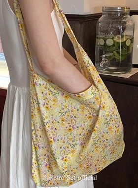 原创“故事的小黄花”日本进口棉布多色布袋休闲百搭通勤单肩包