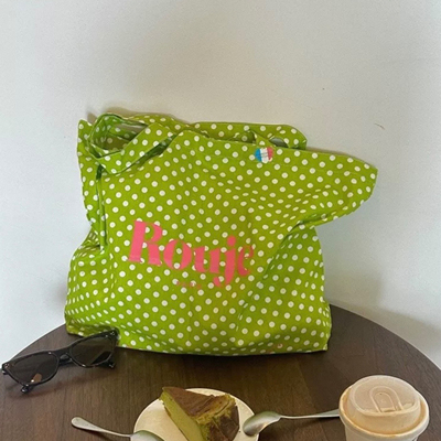 韩国Rouje绿色波点棉麻帆布包