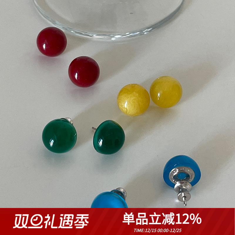 天然石简约玛瑙女纯银耳钉