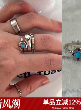 定制韩国小众设计mars25太阳花925纯银手作复古高级简约宝石戒指