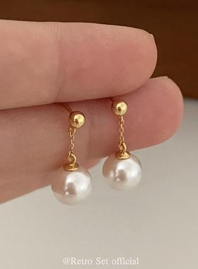 「且听风吟」经典风吹款耳线强光正圆珍珠耳钉高级感耳坠耳环18k