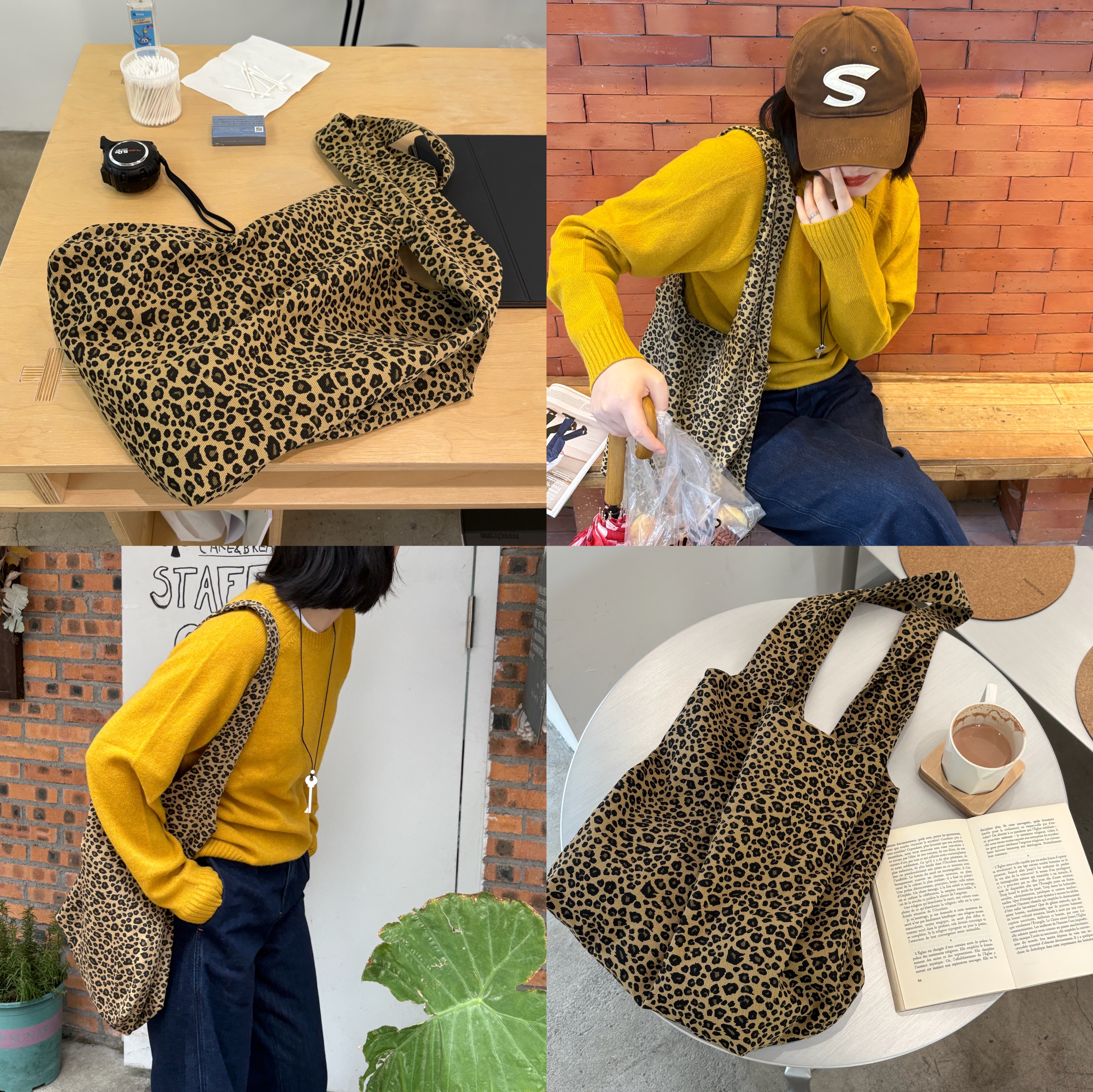 韩版百搭时髦豹纹帆布包托特包