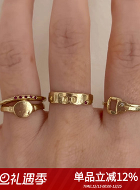 mars25小众设计粉钻金色波浪戒指