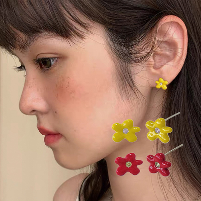 多巴胺珐琅小花纯银简约耳钉