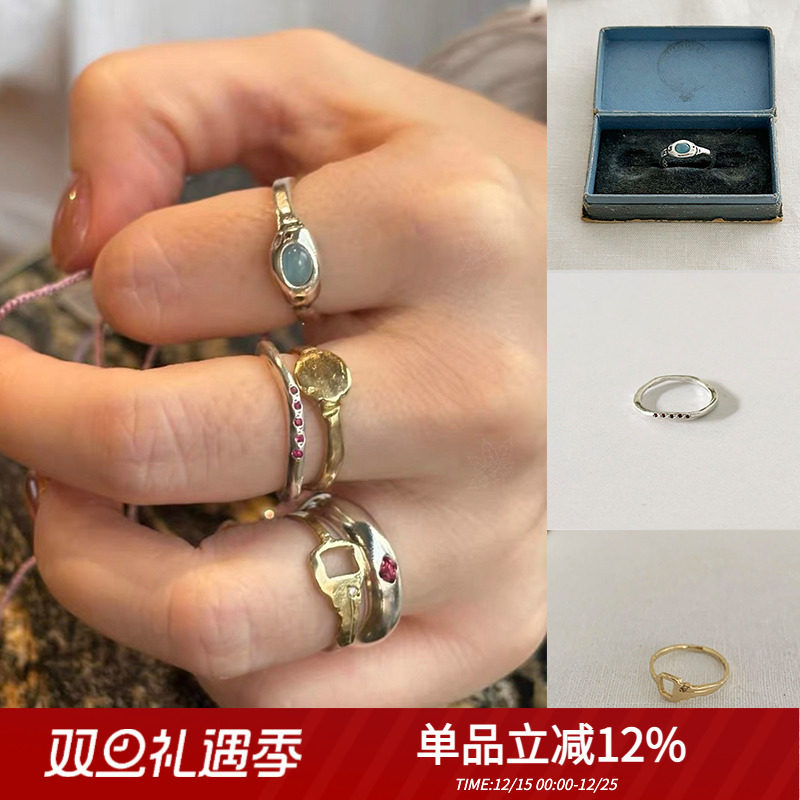 mars25小众设计纯银波浪宝石戒指