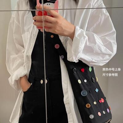 帆布包百搭简约纽扣单肩包