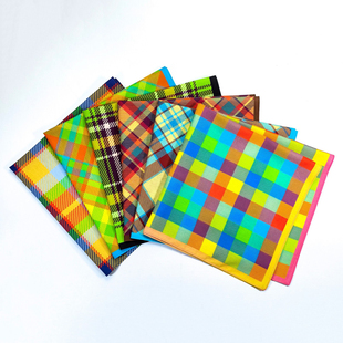 新多款彩色格子印花单面小方巾棉女领巾发带头巾搭配单品BANDANAS