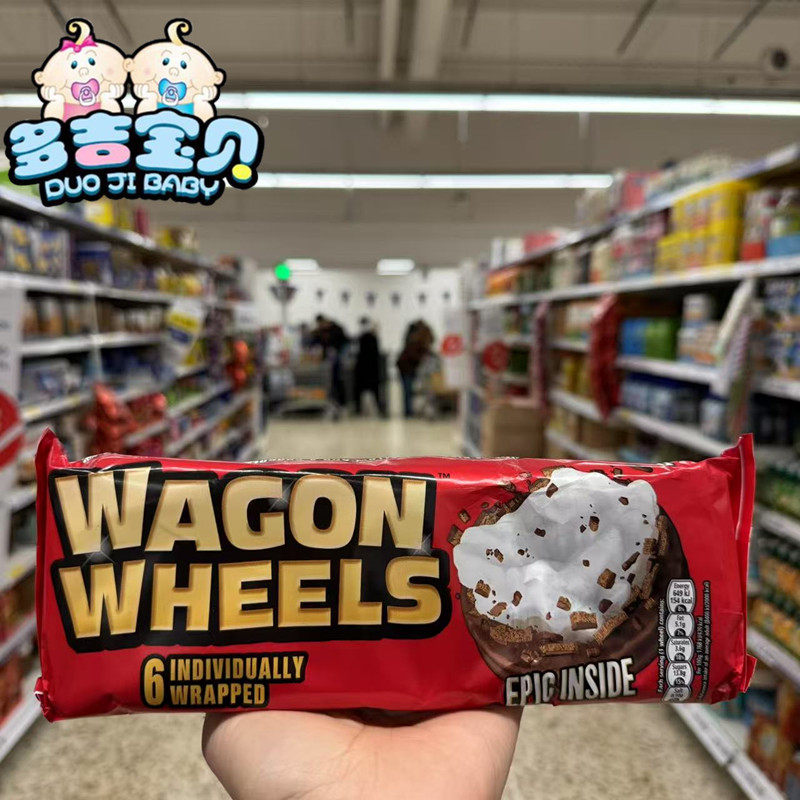 现货英国wagon wheeled巧克力夹心棉花糖饼干威化6枚