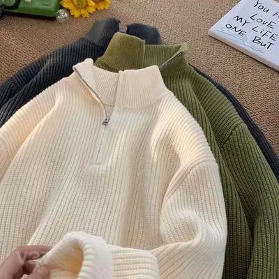半拉链高领毛衣男士冬季加厚保暖简约纯色立领内搭针织打底羊毛衫
