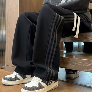 春夏款字母休闲长裤子男孩高初中学生卫裤青少年帅气三条杠运动裤