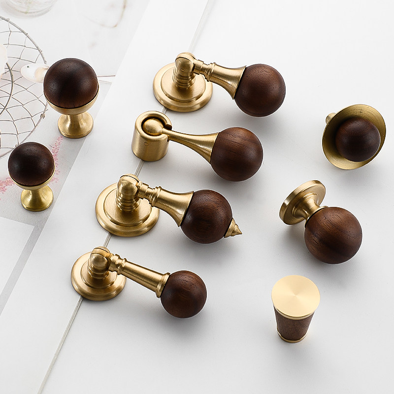 新中式胡桃木黄铜色柜门复古拉手