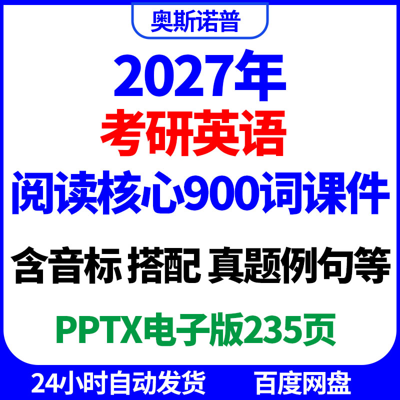 2027年考研英语阅读核心900词汇含搭配真题例句ppt电子版235页
