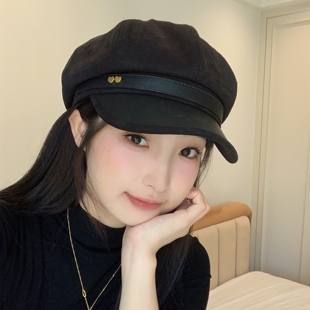 秋冬麂皮绒皮质贝雷帽女ins韩系复古气质时尚 八角帽 新款 心动讯号