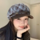 秋冬毛呢格纹复古贝雷帽女ins气质时尚 巨好看蓝棕 新款 百搭八角帽