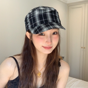穿搭博主~老钱风英伦格纹马术帽女春夏复古薄款透气显脸小鸭舌帽
