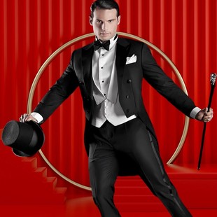 魔术师演出服舞台歌手独唱表演服男装摩登舞西服套装燕尾服中长款