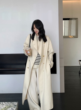 日本offcat白色双面羊毛大衣2024冬季新款加厚小个子韩系气质毛呢