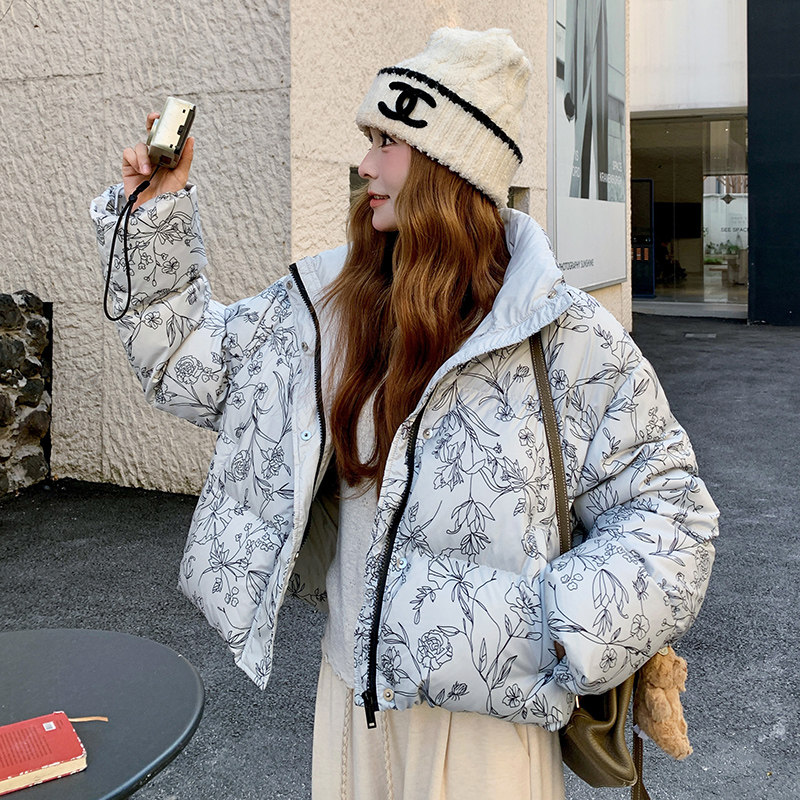 日本offcat韩系羽绒服女冬2025新款小个子短款洋气花卉印花90白鸭