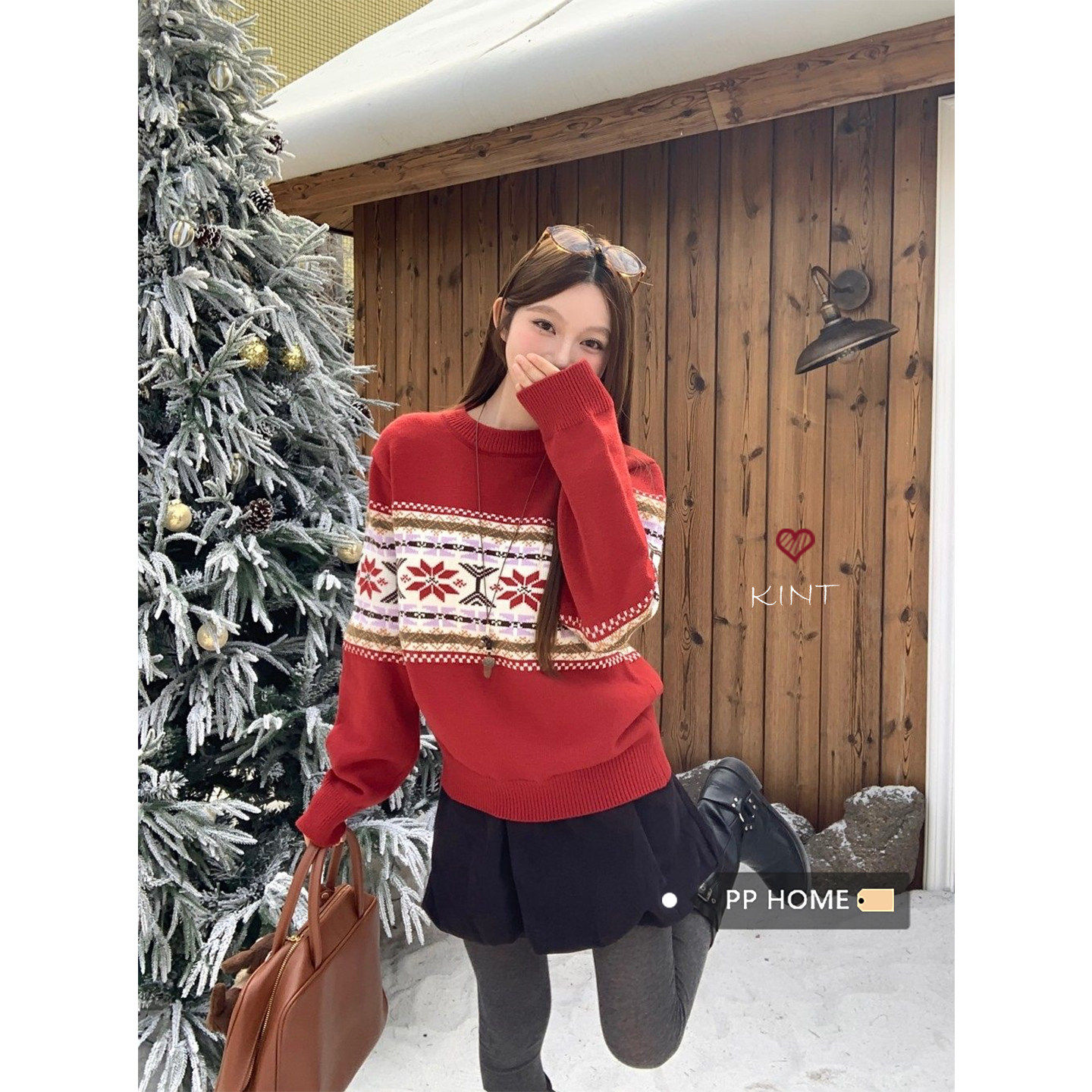 日本offcat费尔岛红叶提花圆领长袖针织衫上衣女秋冬宽松软糯减龄,女装/女士精品,毛衣,淘宝优惠券,粉丝福利购,淘宝优惠卷