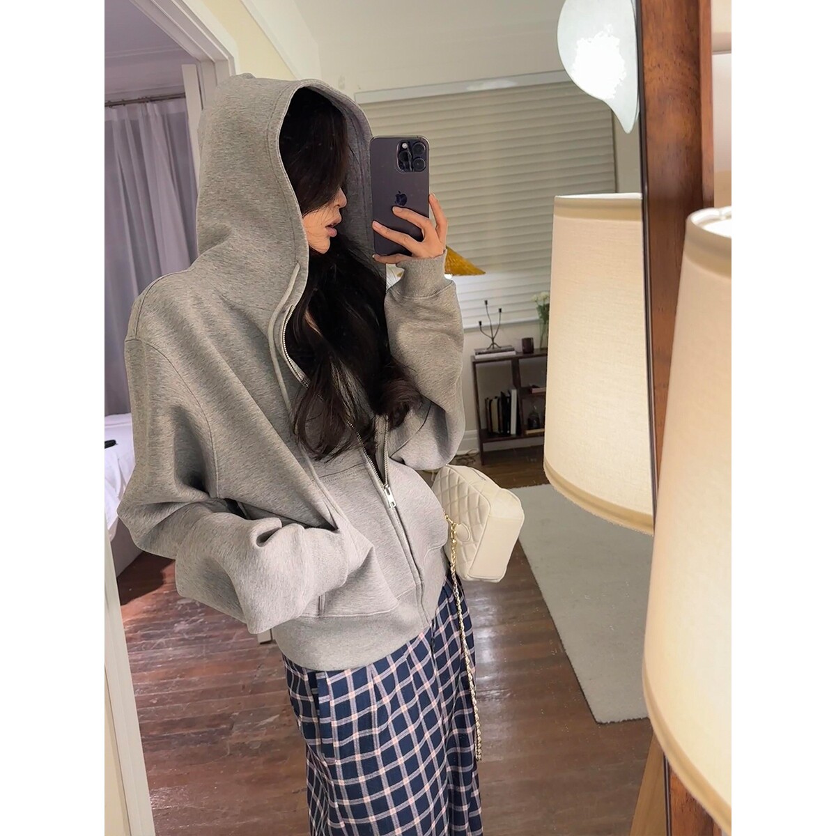 日本offcat灰色连帽卫衣女2025春秋季新款韩系宽松慵懒松弛感小个