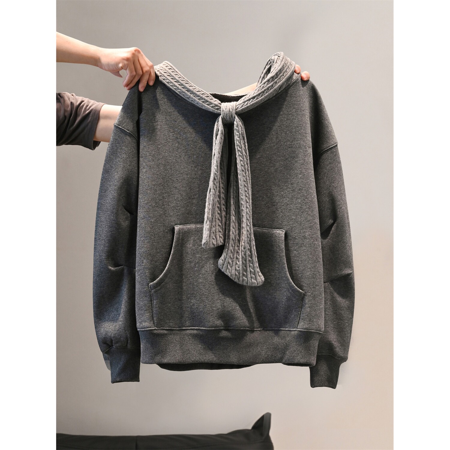 日本offcat美式复古蝴蝶结绑带一字肩卫衣女秋冬高级小众设计感休