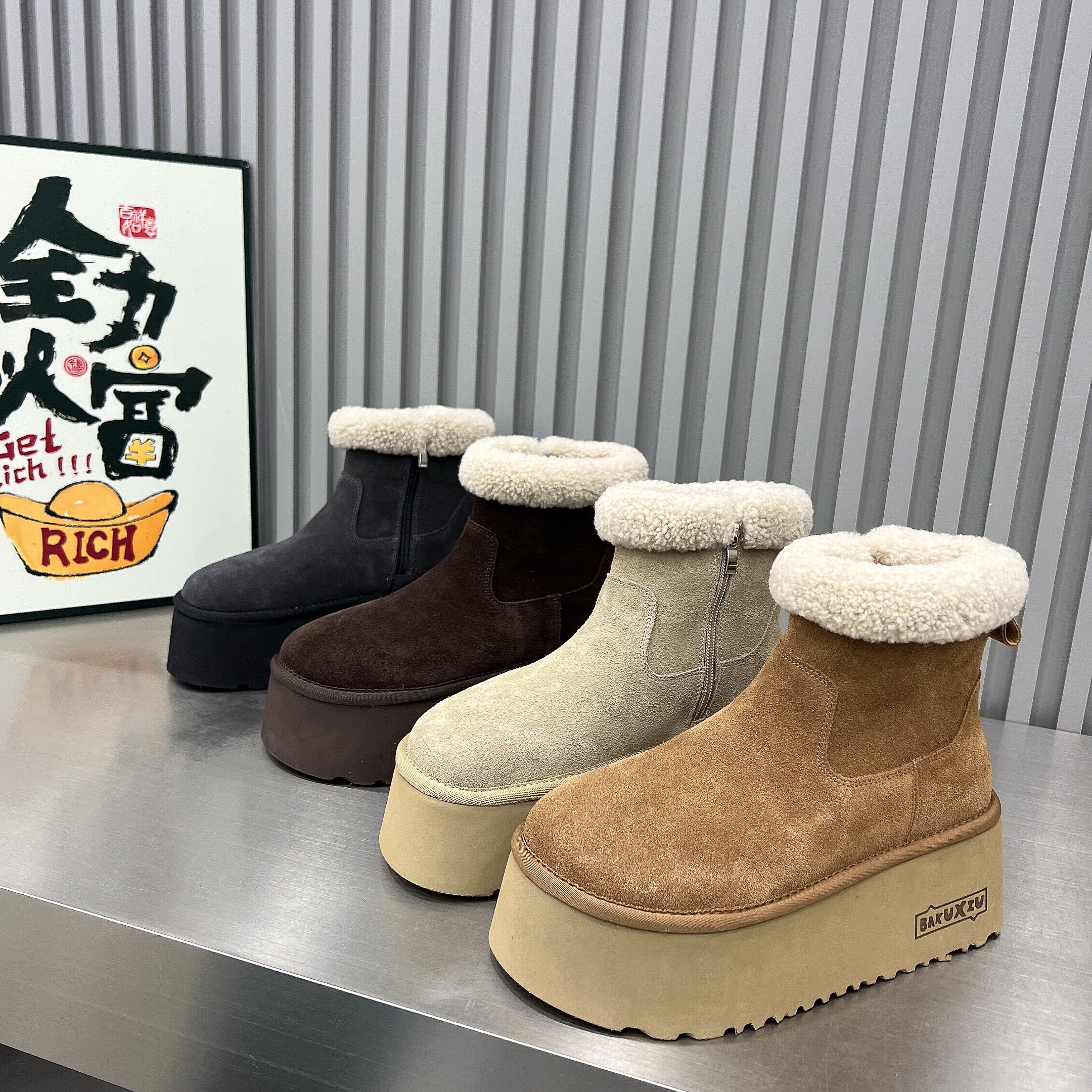 日本offcat6cm厚底松糕雪地靴女2025新款真皮磨砂皮羊毛口加绒保