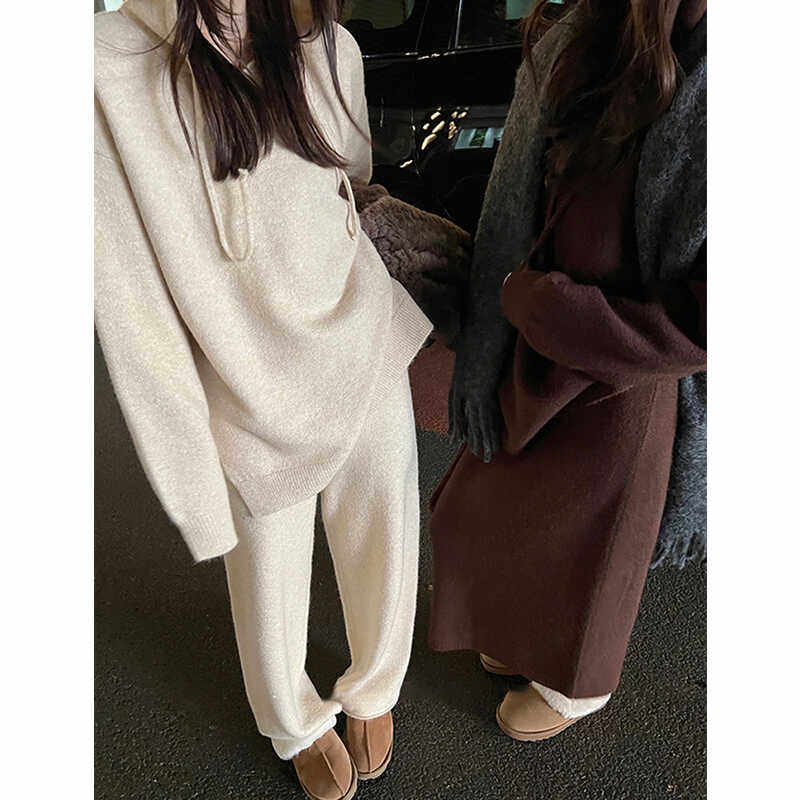 日本offcat2024秋冬新款针织套装女连帽卫衣休闲两件套韩系慵懒风