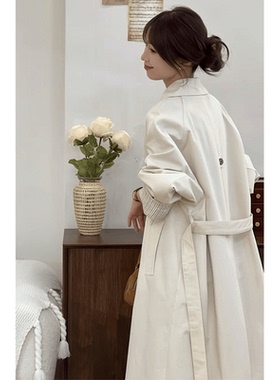 日本offcat白色中长款风衣外套女2025春秋新款高级感气质日系垂感