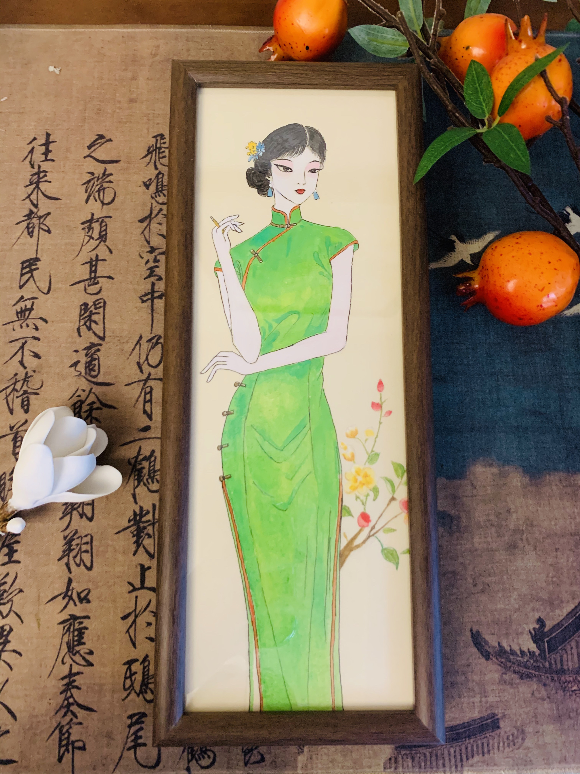 手绘仕女图装饰画宋代美学国画客厅书房装饰画摆台12.5*32图片