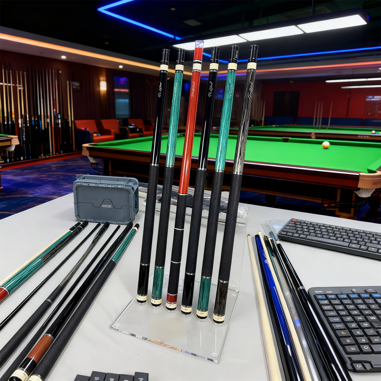 台球杆放置架台球室球杆展架亚克力旋转展示架皮头皮巧克粉展示柜