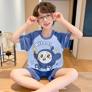 2025新款蛋仔男童睡衣儿童夏季薄款纯棉短袖中大童男孩家居服夏天