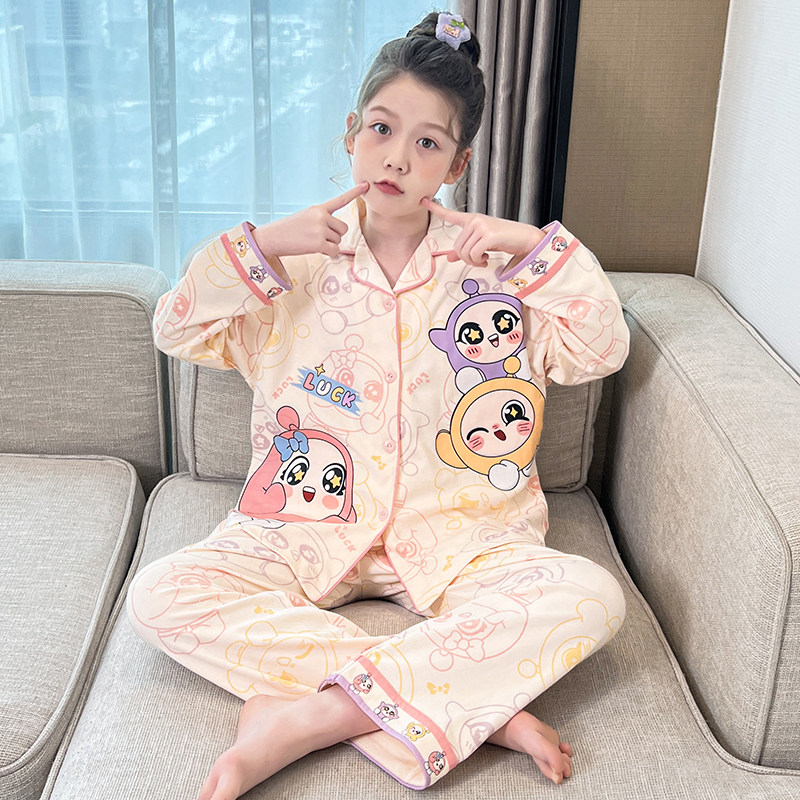 女童纯棉新款可爱蛋仔家居服套装