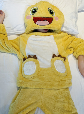 儿童搞怪睡衣男童秋冬季法兰绒男孩加厚款珊瑚绒小奶龙中大童套装