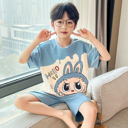 2026新款儿童睡衣男童纯棉夏季短袖拉布布小男孩中大童空调家居服